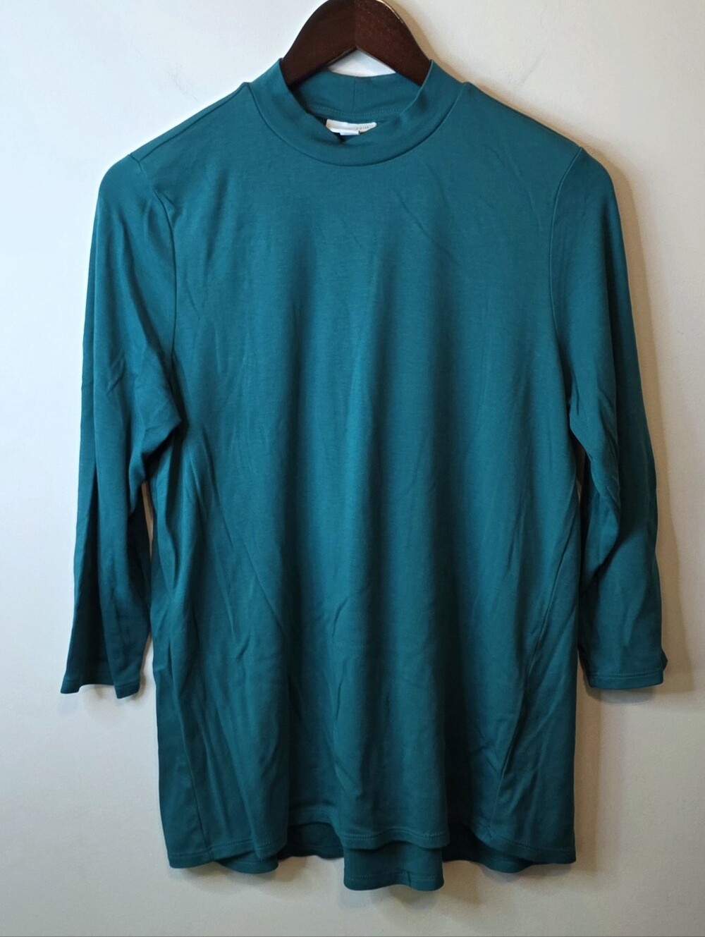 J. Jill Teal Green Mock Neck Knit Top 3/4 Sleeve Size Medium Tall Lagenlook
